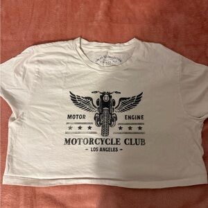 Aeropostale White Crop Top with Black Motorcycle Print